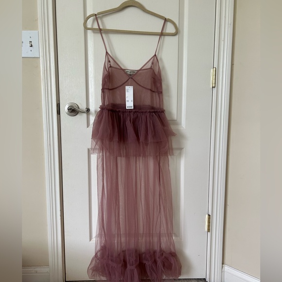 NWT UO Aida Sheer Mesh Ruffle Midi Dress - Picture 3 of 9